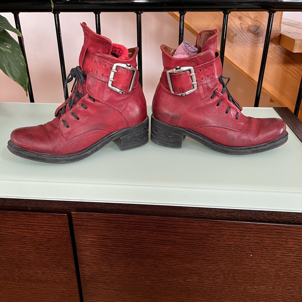 A.S.98 Red Leather Combat Boots